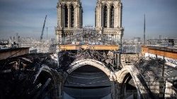 A catedral de Notre-Dame em Paris durante a restauração