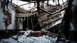 A building destroyed by shelling in Ukraine