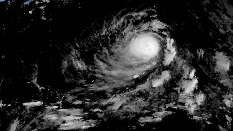 A satellite image of Typhoon Mawar over Guam in May 24.