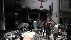 Destruction following mobs burning Christian churches and homes in Pakistan