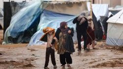 Displaced Palestinians at a camp in Rafah, in the southern Gaza Strip 