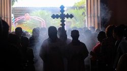 Nicaraguan Catholics attend Mass in San Juan de Oriente, in late June 2023