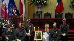 Chile's President Gabriel Boric delivers a speech during state funeral of President Sebastian Pinera