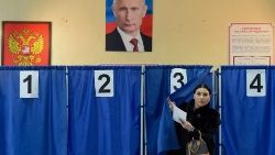 A woman votes in Donetsk, Russian-controlled Ukraine