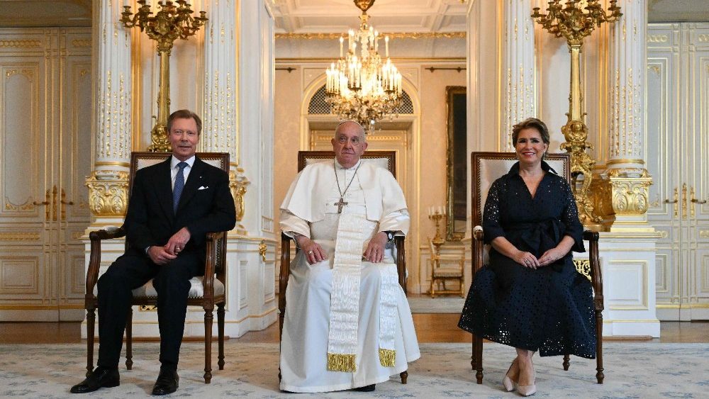 Падчас візіту Францішка ў Вялікагерцагскі палац у Люксембургу