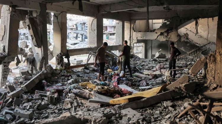 Aftermath of an Israeli strike on the Palestinian Muscat Governmental School in Gaza City