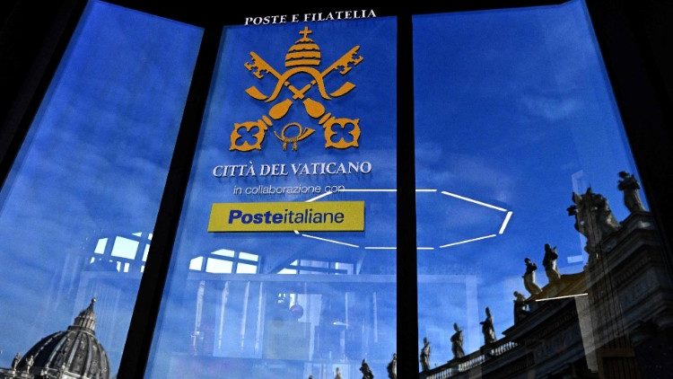 Photograph showing the reflection of St. Peter's dome in the window of the newly inaugurated post office
