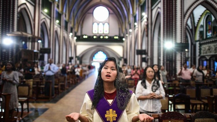 Catholics gather in Yangon's Cathedral in Myanmar for Mass