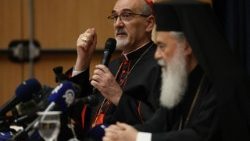  Conferenza stampa Pizzaballa-Teofilo III su Gaza