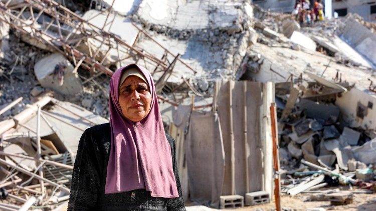 A woman among the destruction in Gaza
