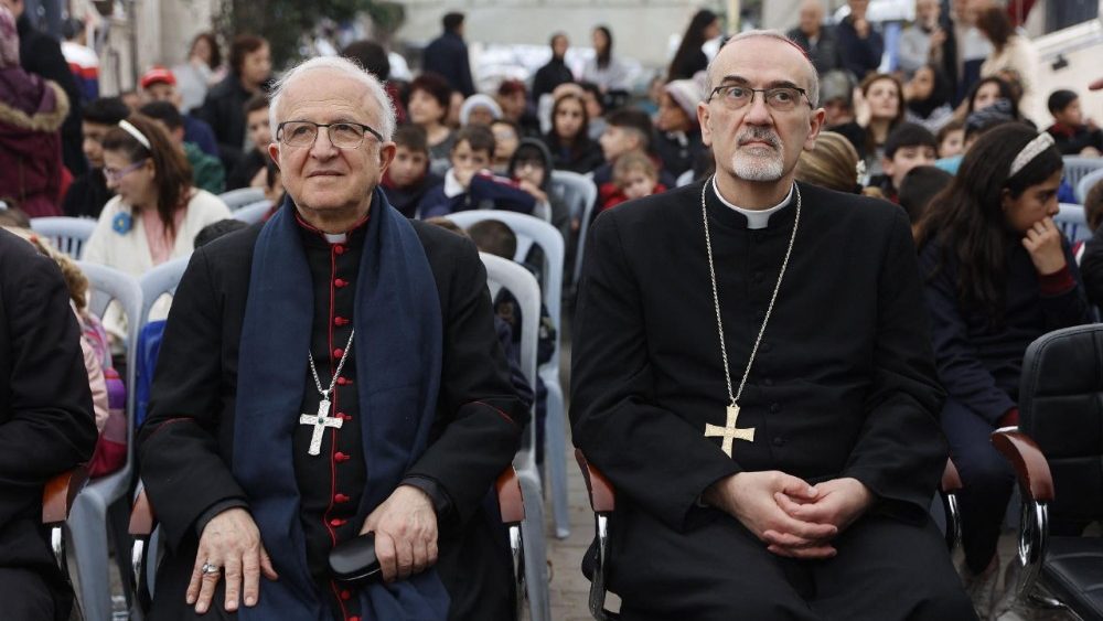 Le cardinal Pierbattista Pizzaballa, patriarche latin de Jérusalem, à la paroisse de la Sainte-Famille de Gaza, le 19 décembre 2025. 