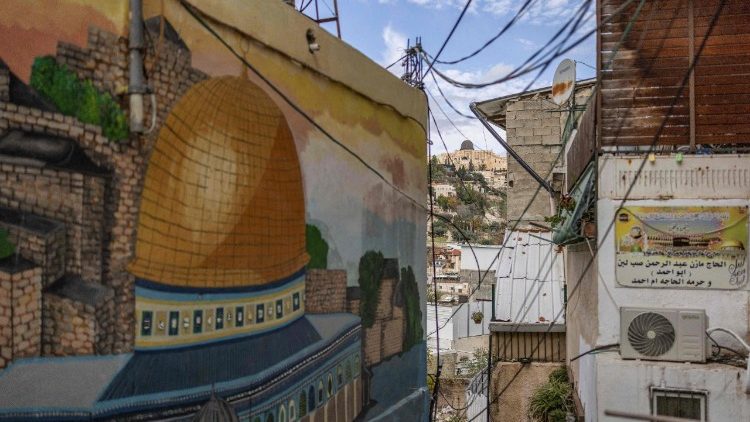 Eine Wandmalerei in Ostjerusalem zeigt den Felsendom