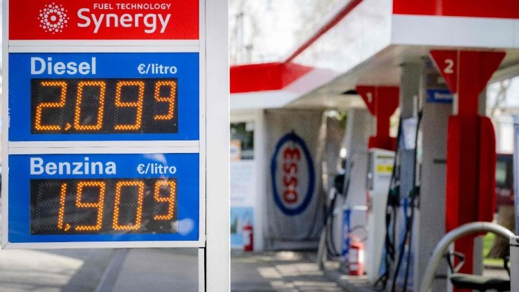 A picture shows prices at a gas station in Rome
