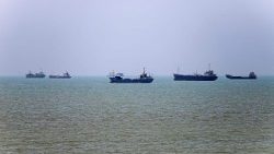 vessels are seen anchored in Bandar Abbas along the Strait of Hormuz.