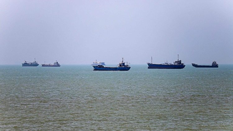 vessels are seen anchored in Bandar Abbas along the Strait of Hormuz.