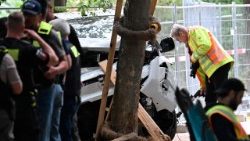 Il van schiantatosi contro un albero dopo aver colpito la folla a Berlino (Reuters)