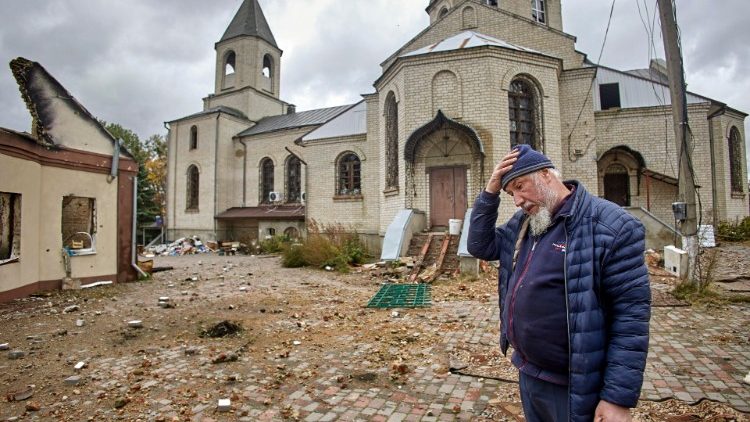 Damaged church in Ukraine's Kharkiv area