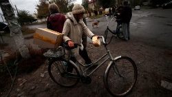 A Ukrainian woman in a village near Lyman, in the Donetsk area