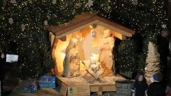 The Nativity Scene set up in front of the Basilica of St Francis in Assisi
