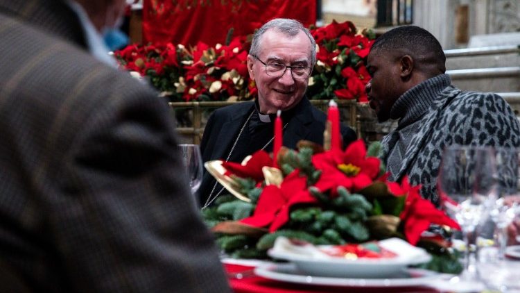 Cardinal Pietro Parolin attending the traditional Christmas lunch hosted by the St. Egidio Community