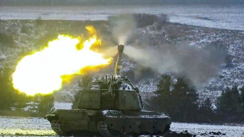 Un tank russo utilizzato nell'attacco alla città ucraina di Soledar