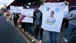 Nužudyto kandidato į prezidentus Fernando Villavicencio rėmėjų protestas