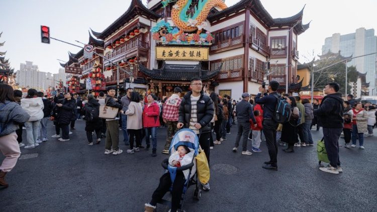 Einwohner in Shanghai feiern das neue Jahr