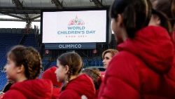 Presentación de la I Jornada Mundial de los Niños, sábado 2 de marzo de 2024, sala de prensa del Estadio Olímpico de Roma. (ANSA)