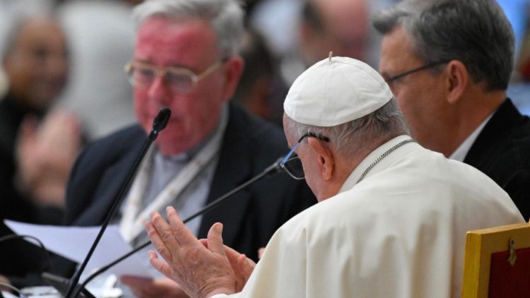 Cardinal Jean-Claude Hollerich with Pope Francis during Synod
