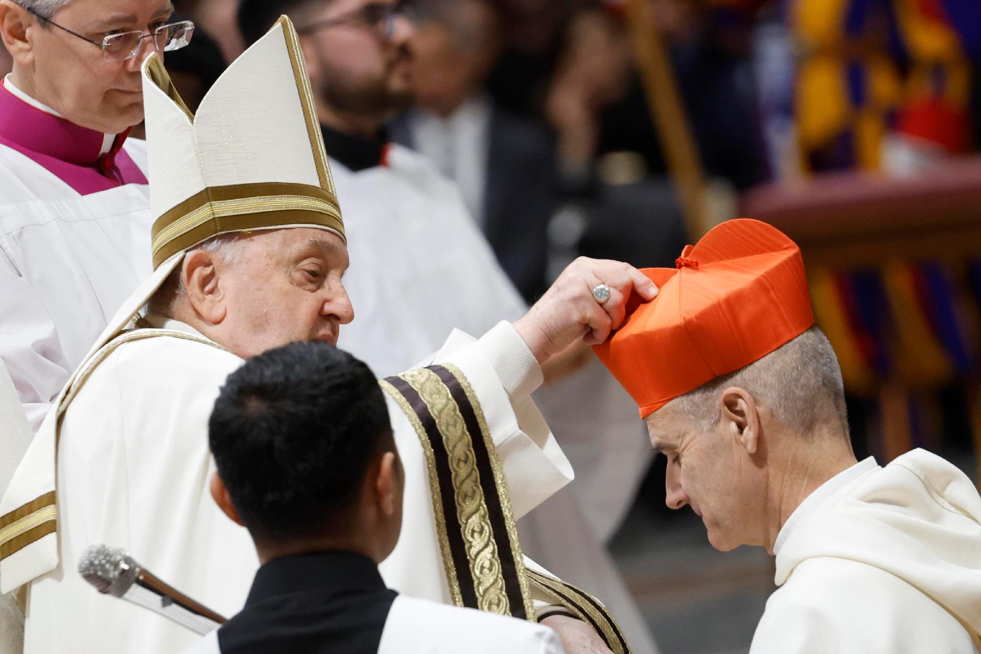 Cardinal Jean-Paul Vesco receiving his red biretta from Pope Francis