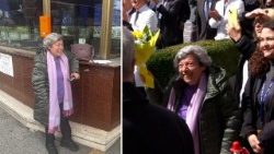 Doamna Carmela Vittoria Mancuso pe care papa Francisc a salutat-o din balconul  Spialului "A.Gemelli", duminică, 23 martie 2025