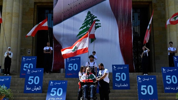 Activists mark the 50th anniversary of the Lebanese civil war in Beirut