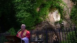 Papst Leo vor der Lourdes-Grotte in den Vatikanischen Gärten