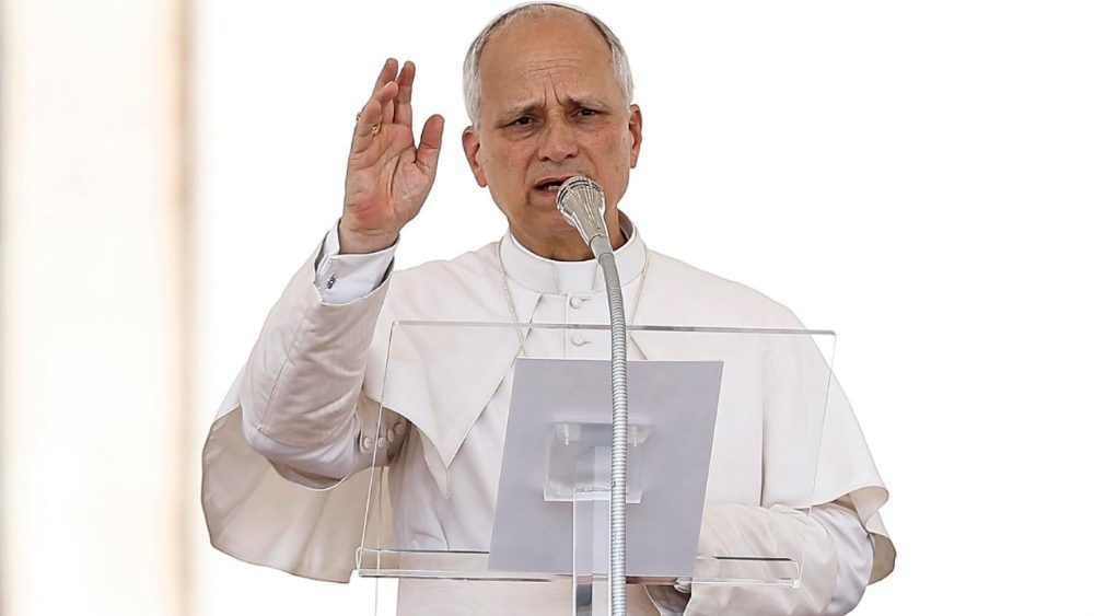 Pope Leo XIV leads the Angelus prayer in Saint Peter's Square at the Vatican