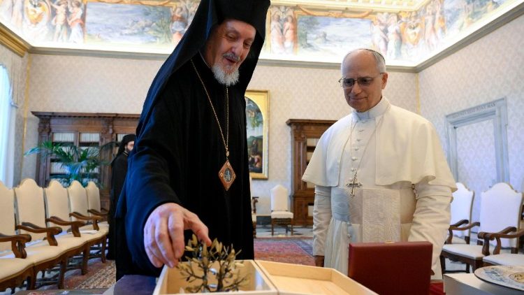 कुस्तुनतुनिया के प्राधिधर्माध्यक्ष के प्रतिनिधि से मुलाकात करते पोप लियो 14वें