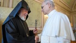 Påve Leo XIV tog på tisdagen emot Karekin II, katolikos över alla armenier, vid en audiens i Castel Gandolfo.
