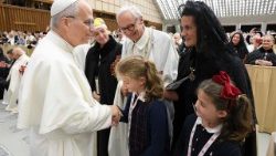 Påve Leo XIV i mötet med Heliga Gravens riddarorder