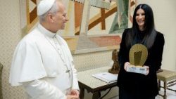 Pope Leo XIV meets Italian singer Laura Pausini in Vatican City