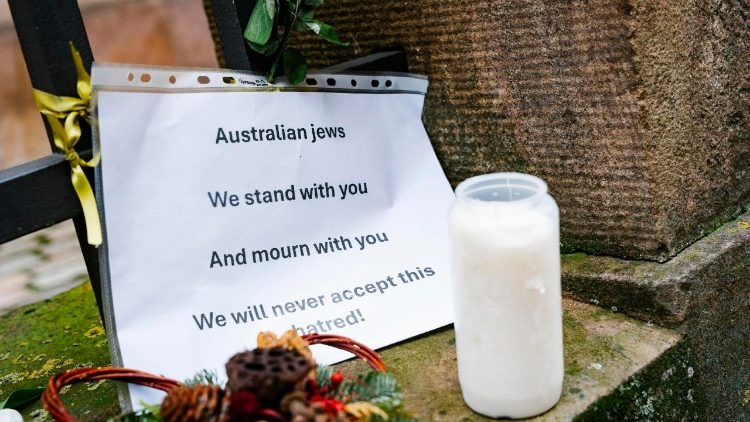 Flowers in front of the Copenhagen synagogue over Bondi Beach victims in Krystalgade, Copenhagen, Denmark