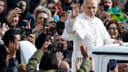 आमदर्शन समारोह में लोगों से मुलाकात करते संत पापा लियो 14वें