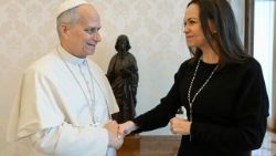 Venezuelan Corina Machado meets Pope Leo for audience at Vatican