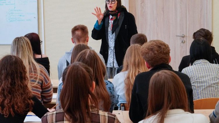 Students attend classes at the A.I. Kuindzhi Mariupol State University in Mariupol, Donetsk region
