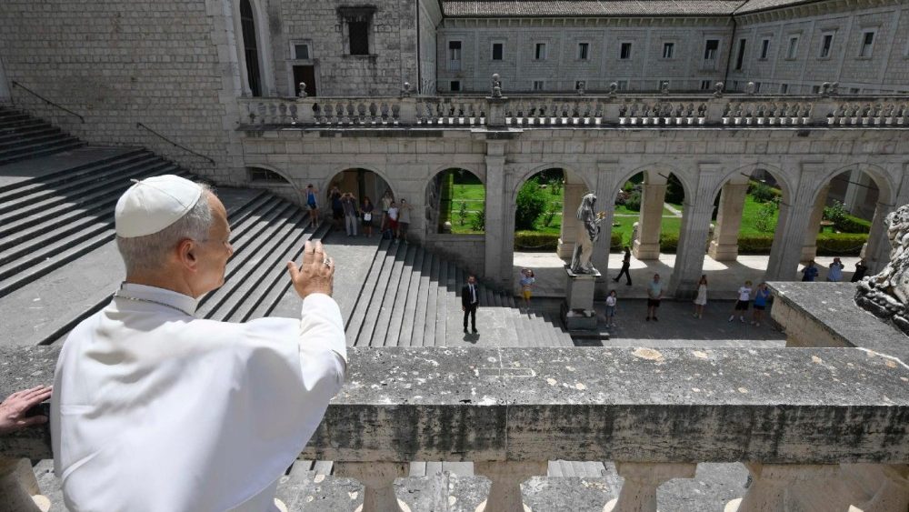Lors de sa visite surprise à l'abbaye du Mont-Cassin, le 20 juillet 2026.