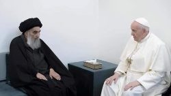 O Papa Francisco com o Grande Aiatolá Al-Sistani