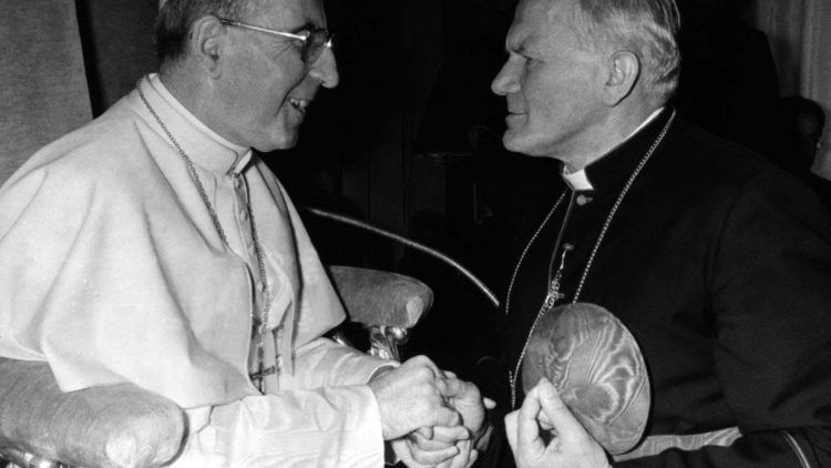 Cardeal arcebispo de Cracóvia, Karol Wojtyla, com Papa Paulo VI, em 16 de outubro de 1978