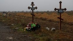 Graves of Ukrainian service member killed during the first day of  Russian full scale invasion of Ukraine