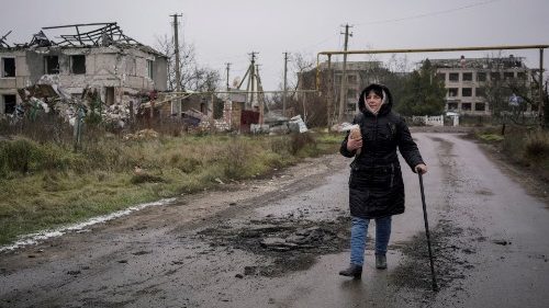 A local resident in the village of Posad-Pokrovske, Kherson region, Ukraine