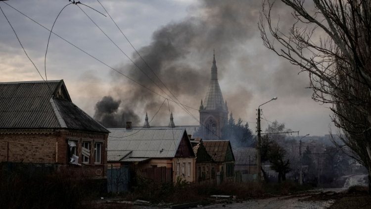 Residential houses are damaged by a Russian military strike 