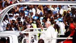 Pope Francis arrives for Mass at Ndolo airport