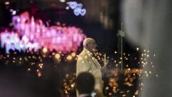 File Photo: Pope Francis leads the blessing of the candles ceremony at the Shrine of Our Lady of Fatima on 12 May 2017
